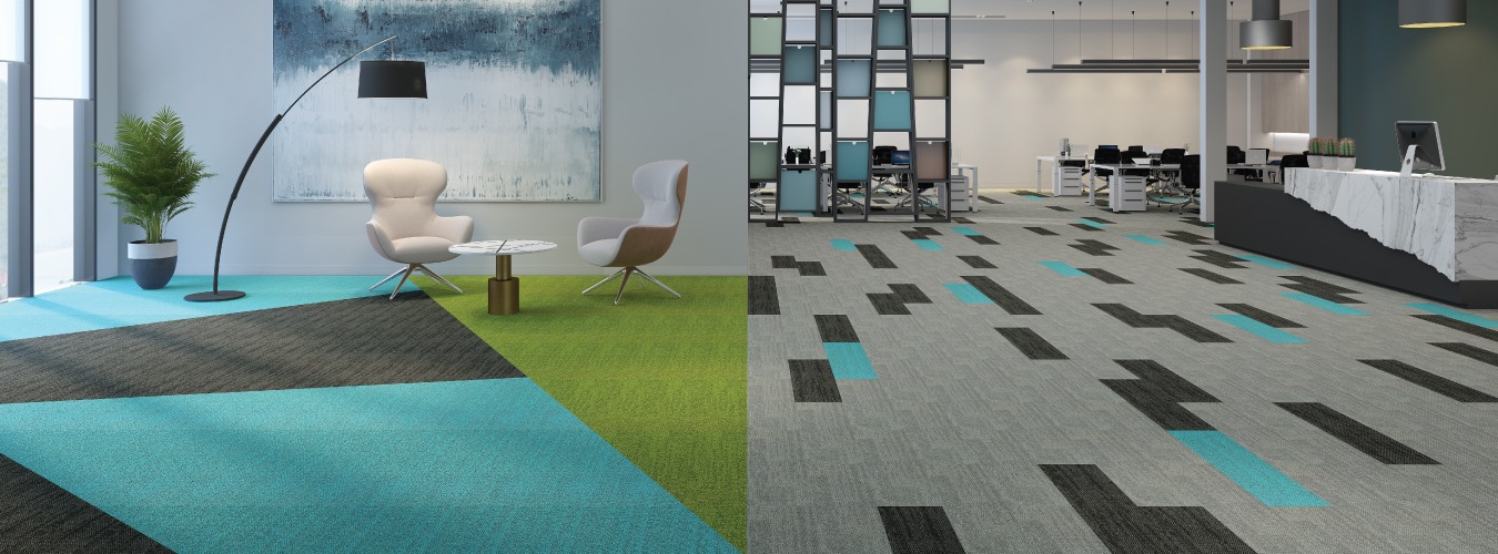 Multi-color carpet tiles for office space