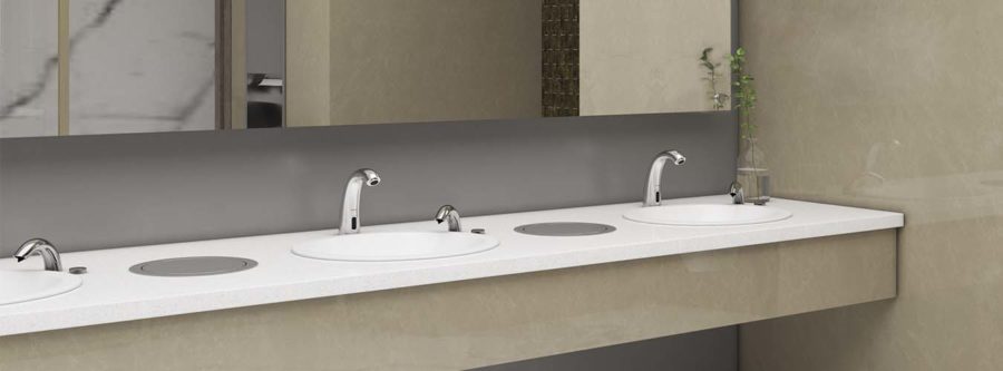 sensor faucets in commercial washroom