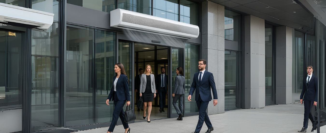 Air curtains in public washrooms and office entrances by Euronics Industries